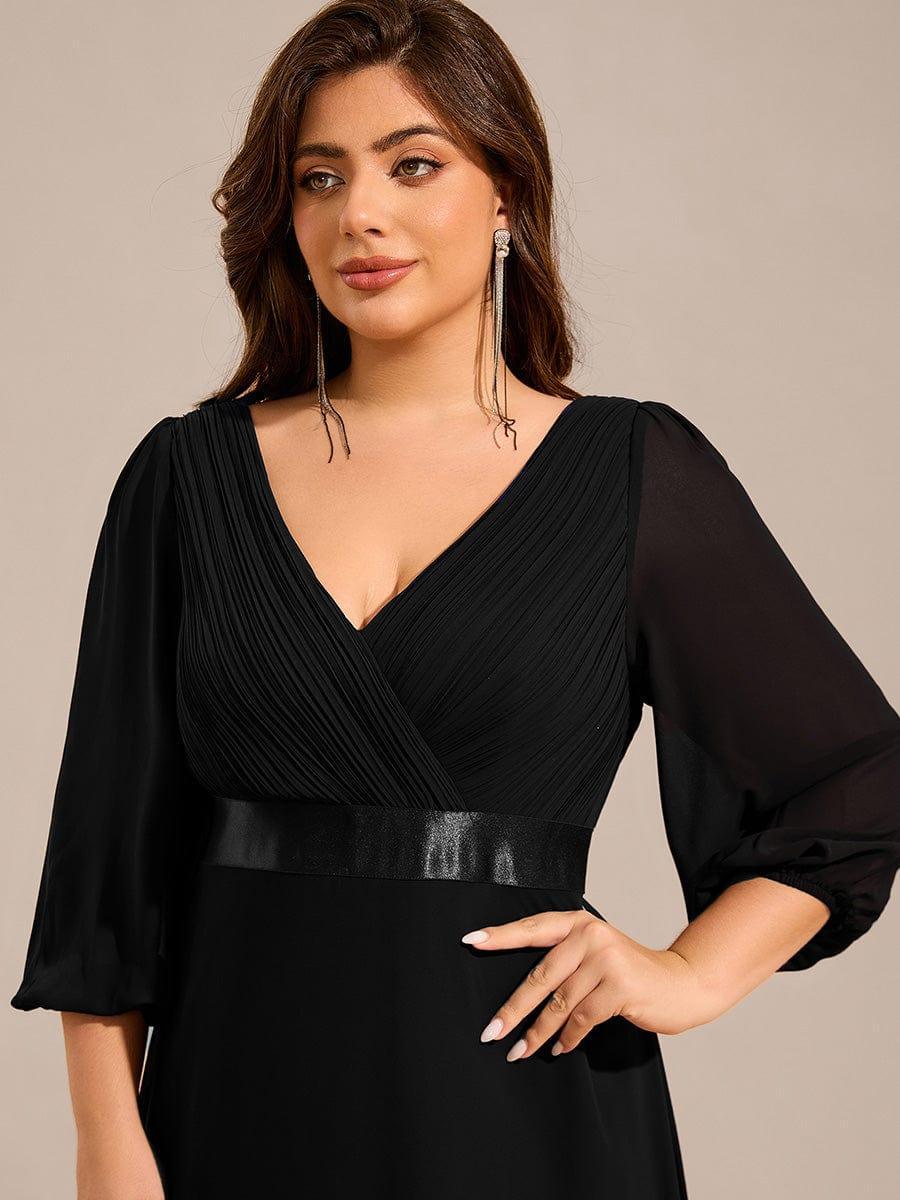 pretty OLIVIA|Plus Size Pleated Chiffon Long Sleeve Empire Waist Maxi Evening Dress - Image 5