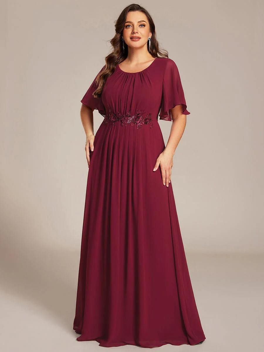 pretty ASPYN|Plus Size Pleated Short Sleeve Ruffled Maxi Evening Dress - Image 15