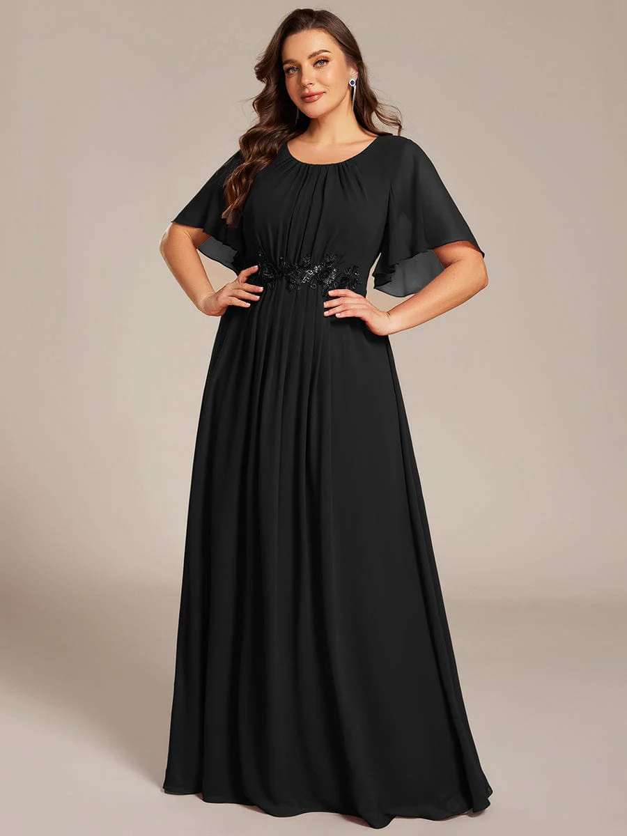 pretty ASPYN|Plus Size Pleated Short Sleeve Ruffled Maxi Evening Dress - Image 39
