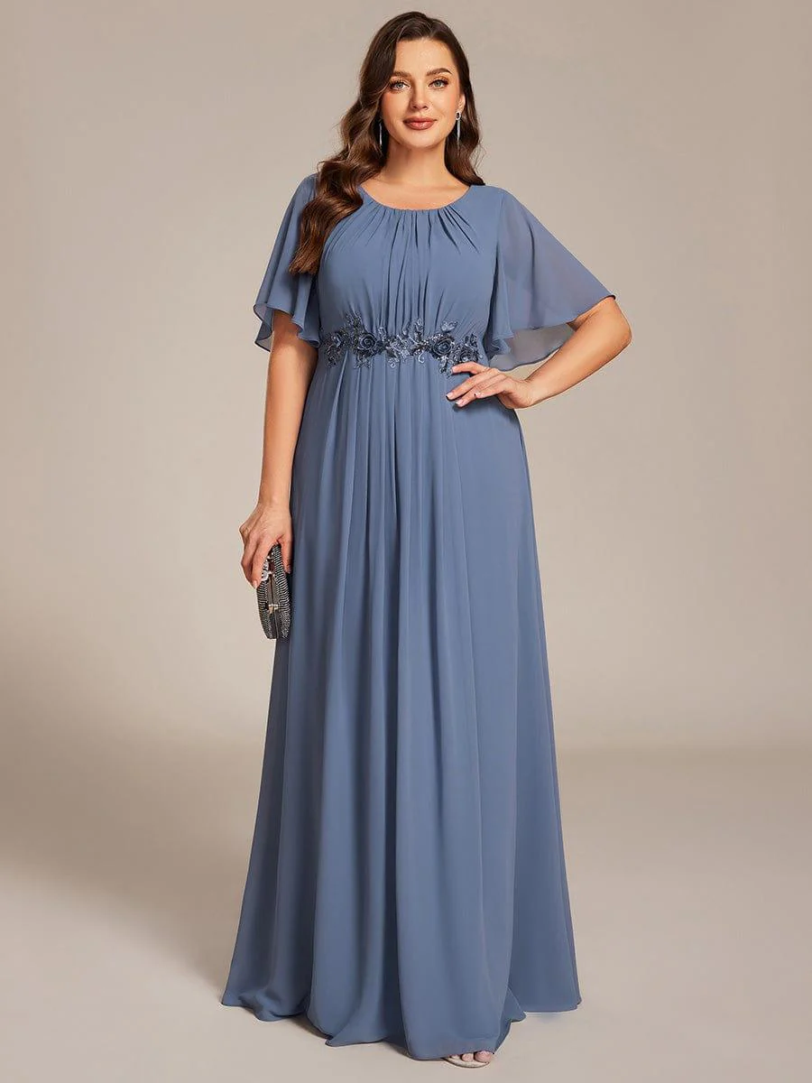pretty ASPYN|Plus Size Pleated Short Sleeve Ruffled Maxi Evening Dress - Image 6