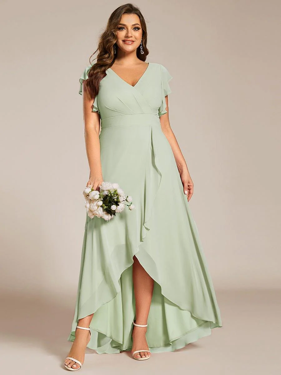 Plus Size Ruffled Chiffon High-Low Bridesmaid Dress with Backless Design - Image 6