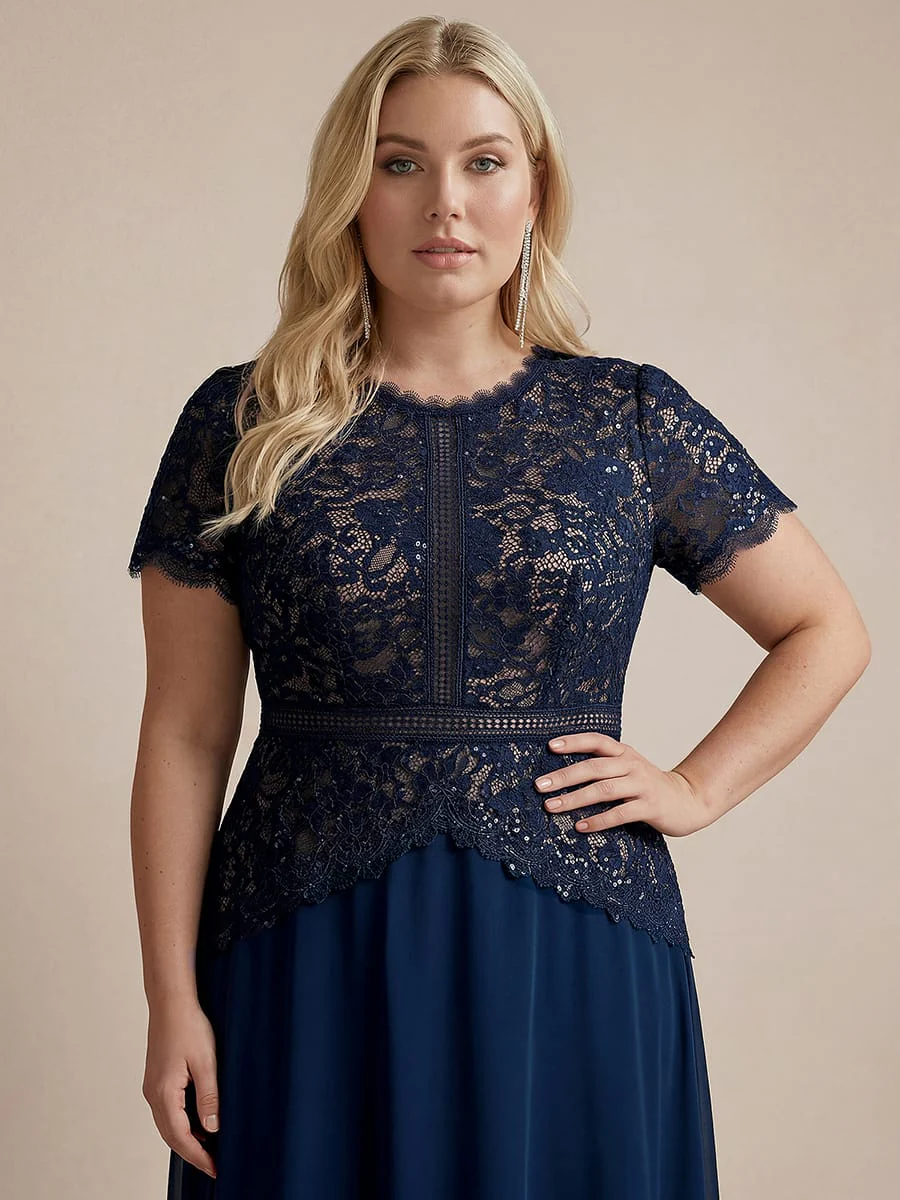 Sparkling Sequin Lace Maxi Dress with Short Sleeves Elegant Long Formal Evening Gown - Image 21