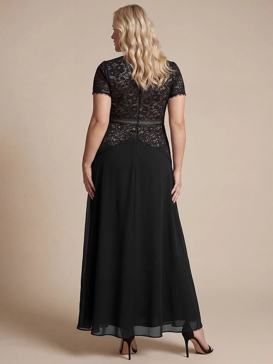 Sparkling Sequin Lace Maxi Dress with Short Sleeves Elegant Long Formal Evening Gown - Image 10