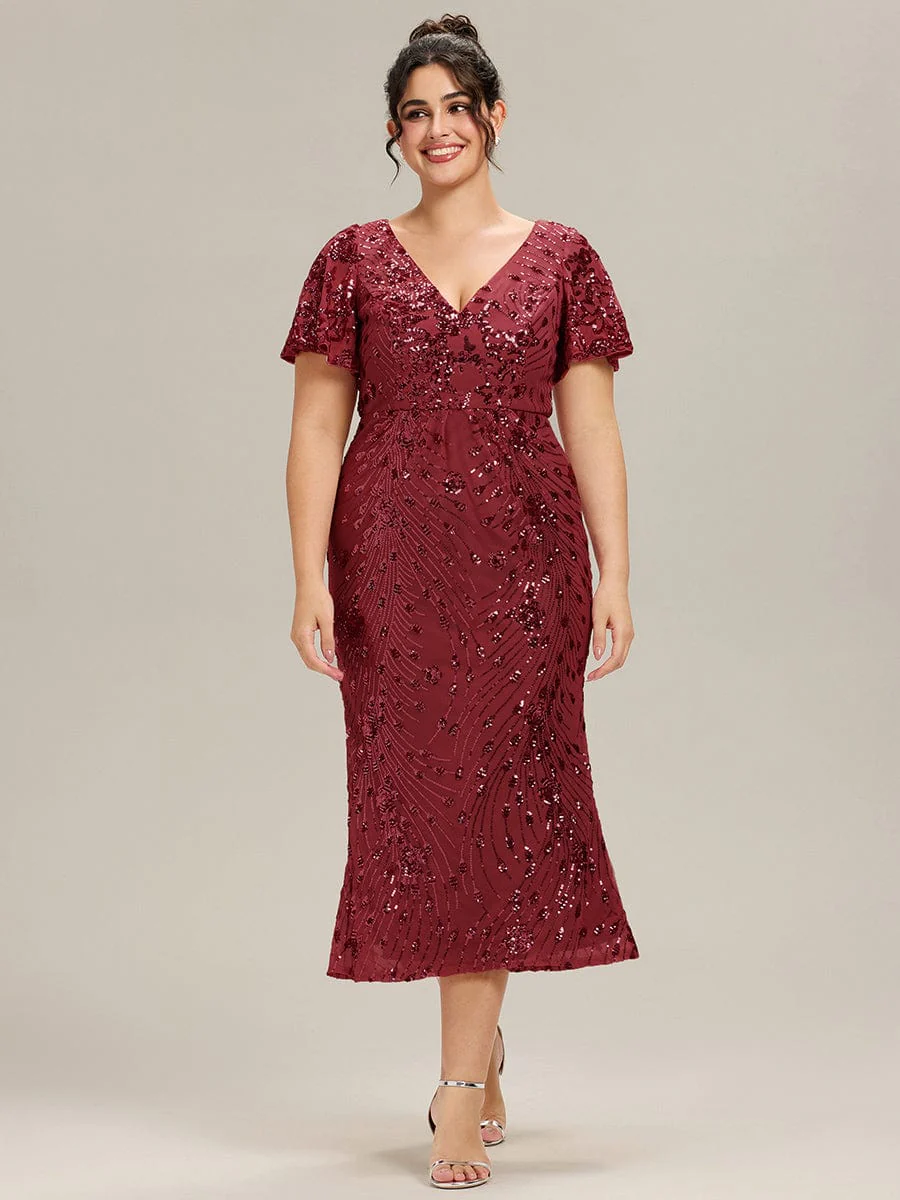 pretty PALMER|Plus Size Sequin Ruffle Sleeve Evening Dress - Image 31
