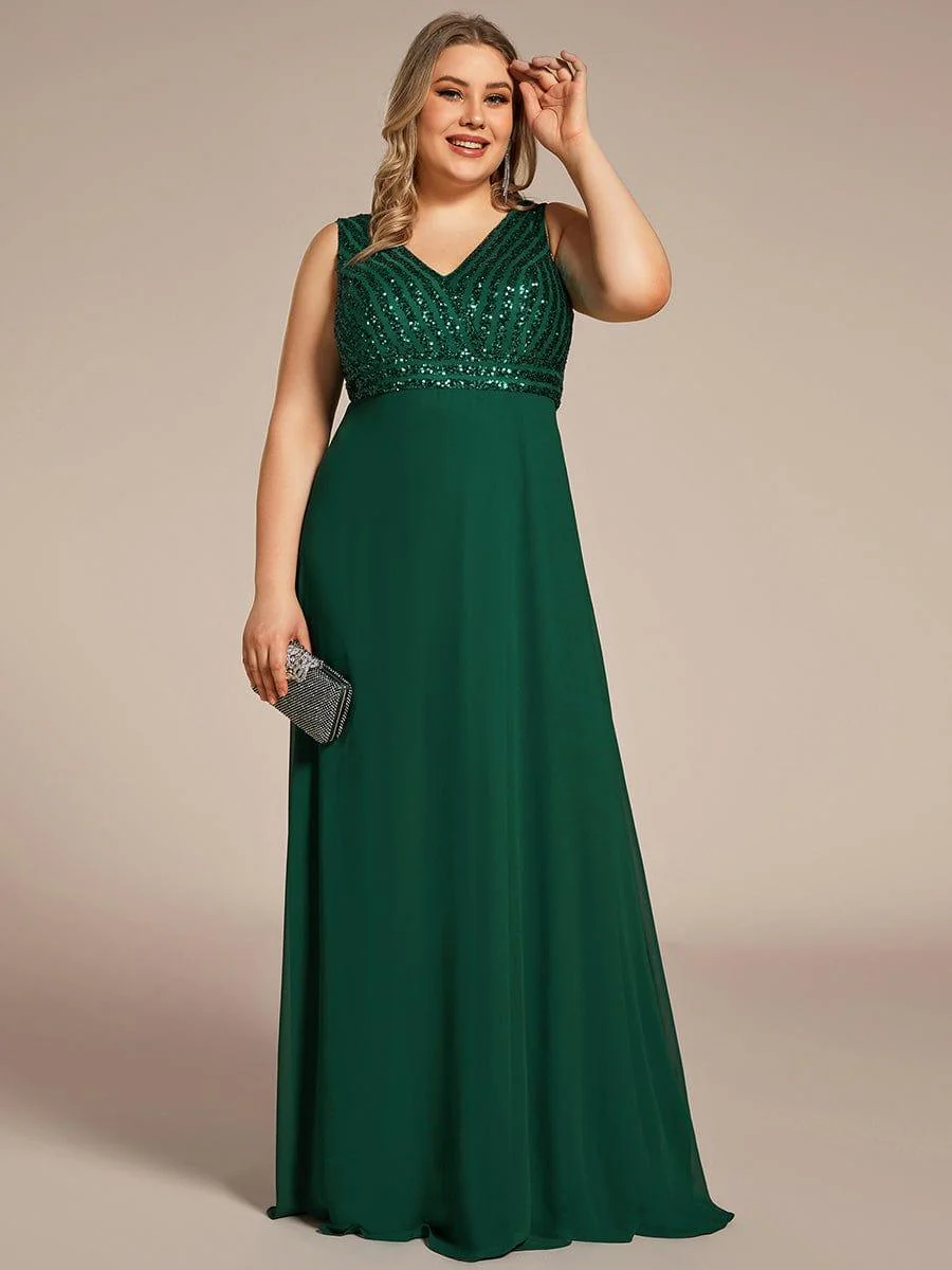 Plus Size Sequin Sleeveless Double V-Neck Formal Evening Dress - Image 12