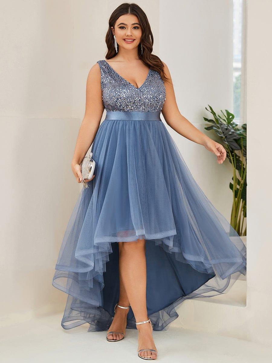 pretty CALLIE|Plus Size Sequin V-Neck Sleeveless High Low Evening Dress£¨Final Sale£© - Image 24