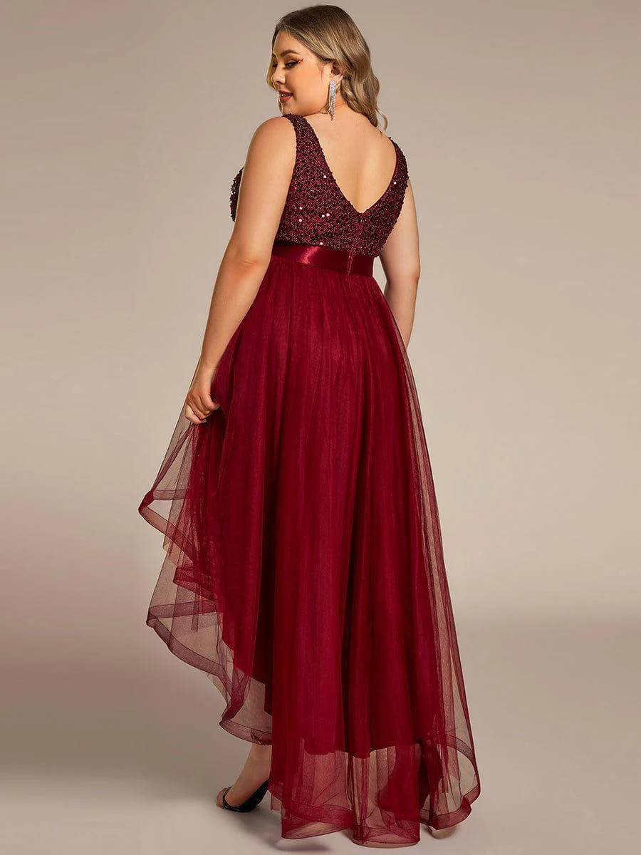 pretty CALLIE|Plus Size Sequin V-Neck Sleeveless High Low Evening Dress£¨Final Sale£© - Image 34