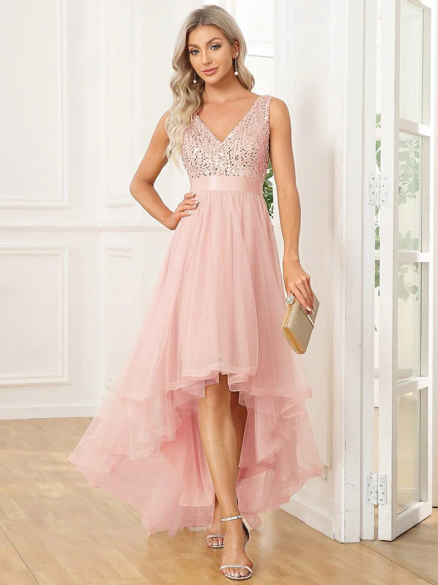pretty CALLIE|Plus Size Sequin V-Neck Sleeveless High Low Evening Dress£¨Final Sale£© - Image 38
