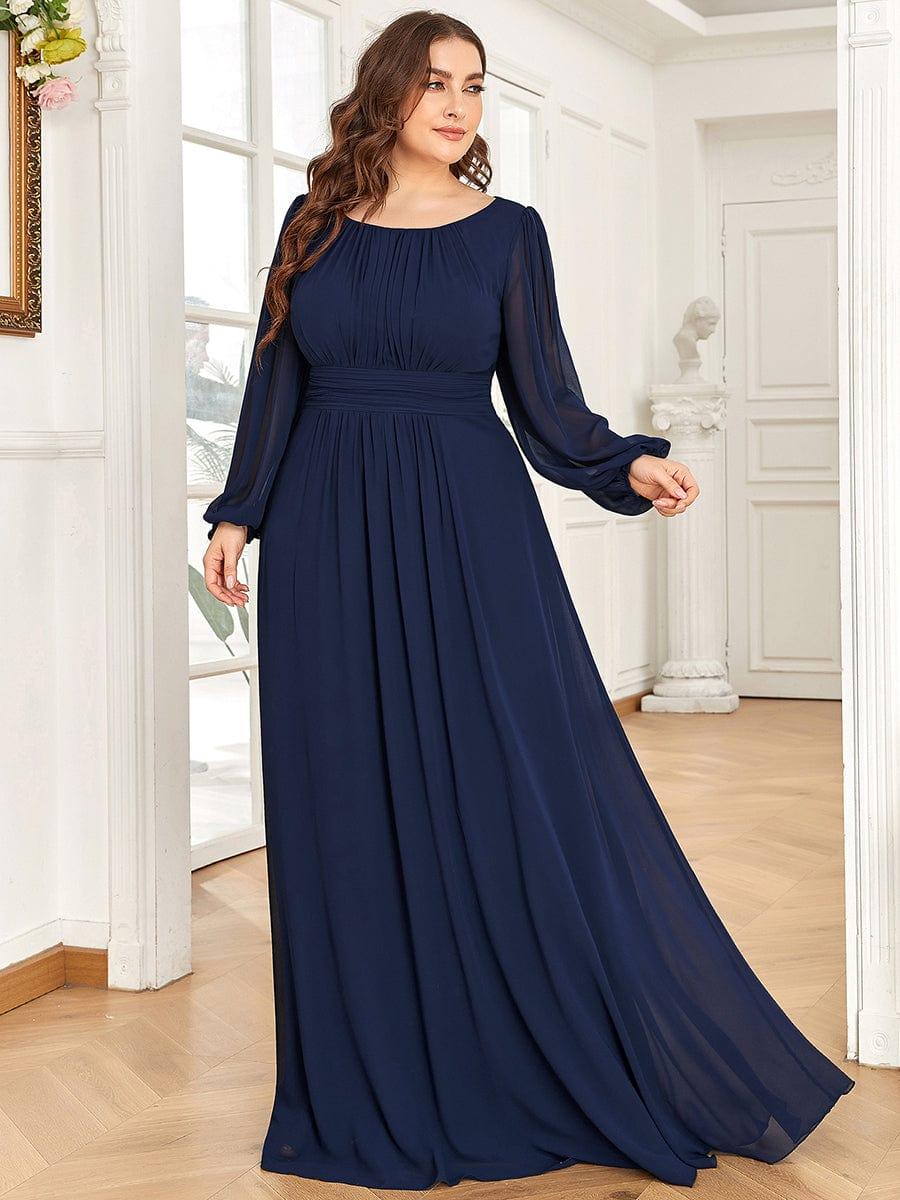 pretty CELESTE|Plus Size Sheer Long Sleeve Pleated Floor Length Bridesmaid Dress - Image 14