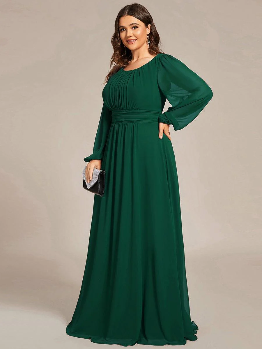 pretty CELESTE|Plus Size Sheer Long Sleeve Pleated Floor Length Bridesmaid Dress - Image 27