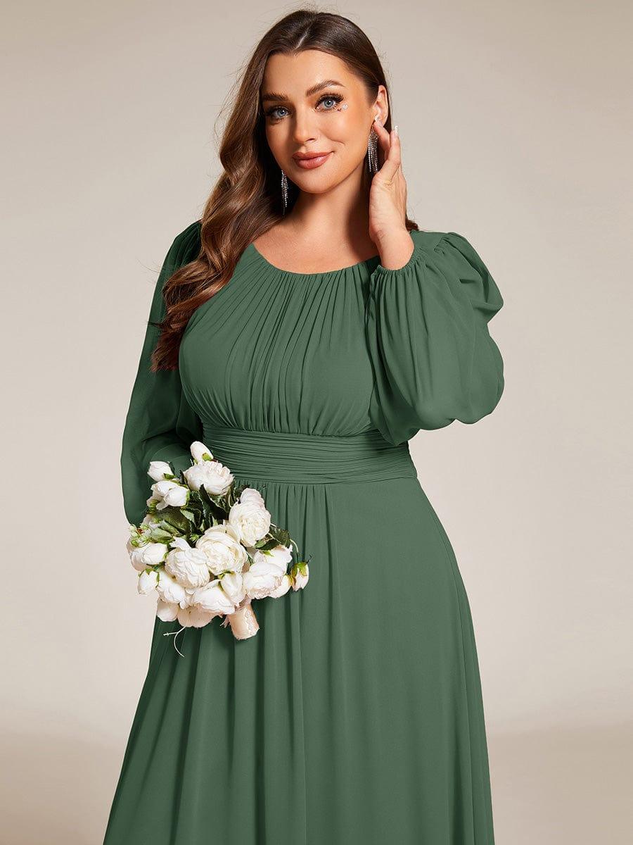 pretty CELESTE|Plus Size Sheer Long Sleeve Pleated Floor Length Bridesmaid Dress - Image 50