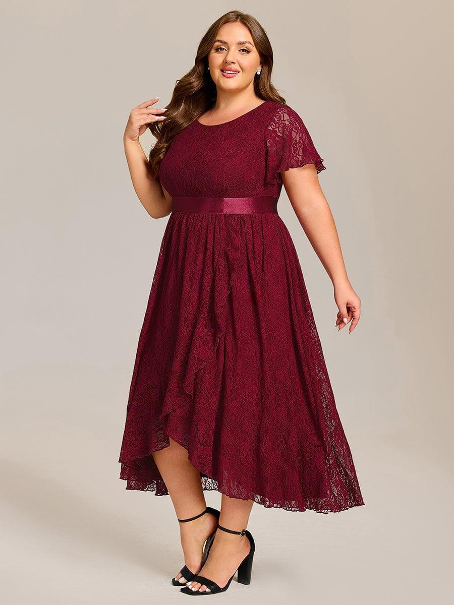 pretty SEVYN|Plus Size Short Sleeve Ruffled Lace Midi Weeding Guest Dress - Image 5