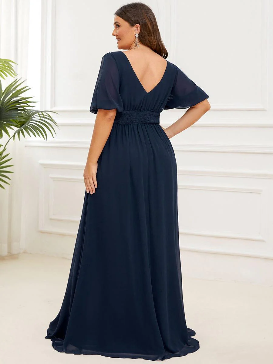 pretty MADISON|Plus Size Short Sleeve V-Neck Front Slit Chiffon Evening Dress - Image 2