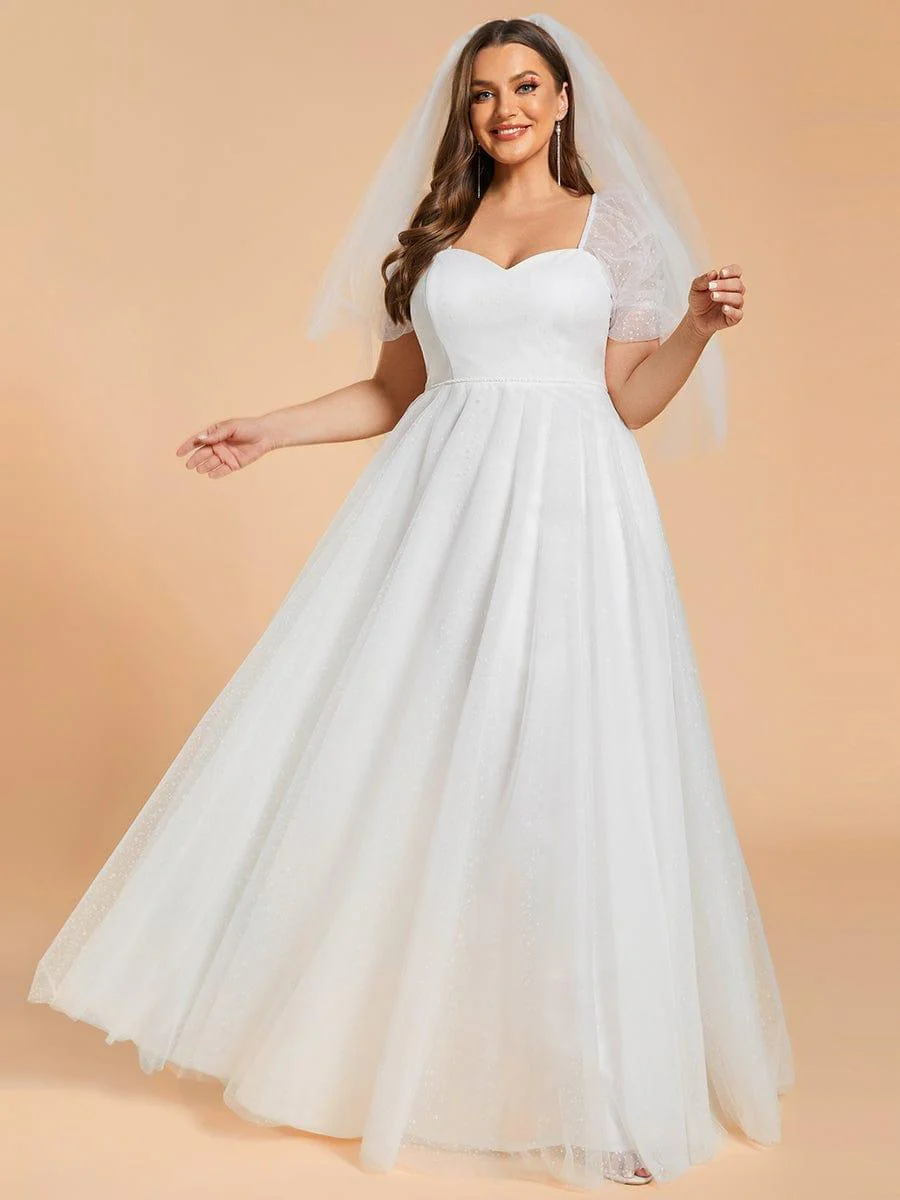 Plus Size Short-Sleeved A-Line Wedding Dress with Sweetheart - Image 5