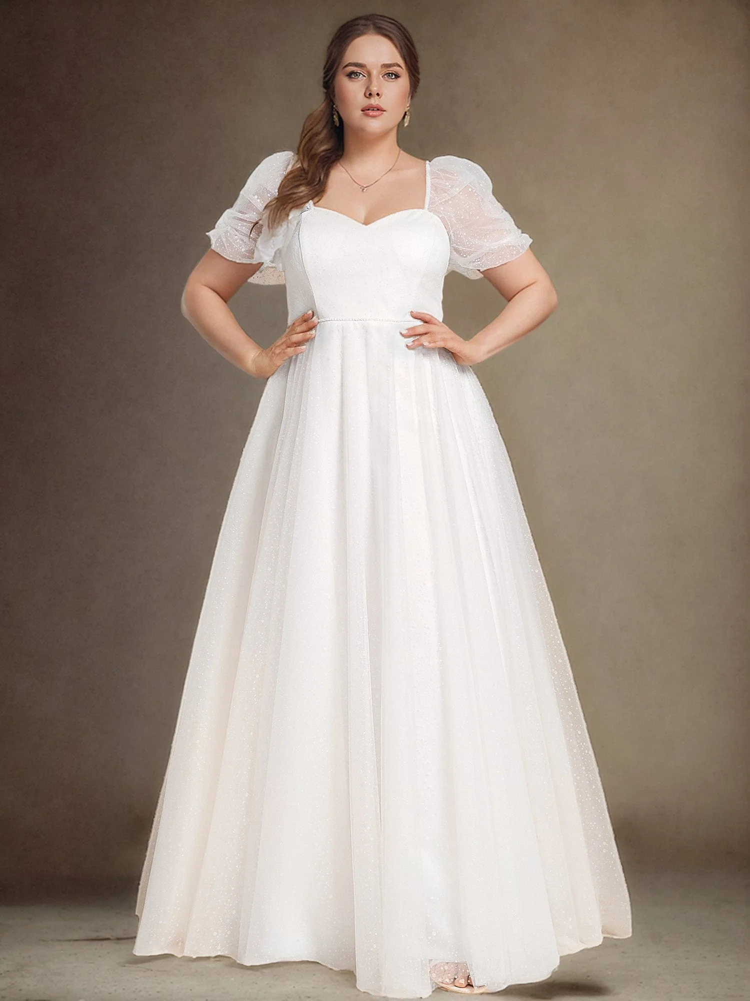 Plus Size Short-Sleeved A-Line Wedding Dress with Sweetheart - Image 7