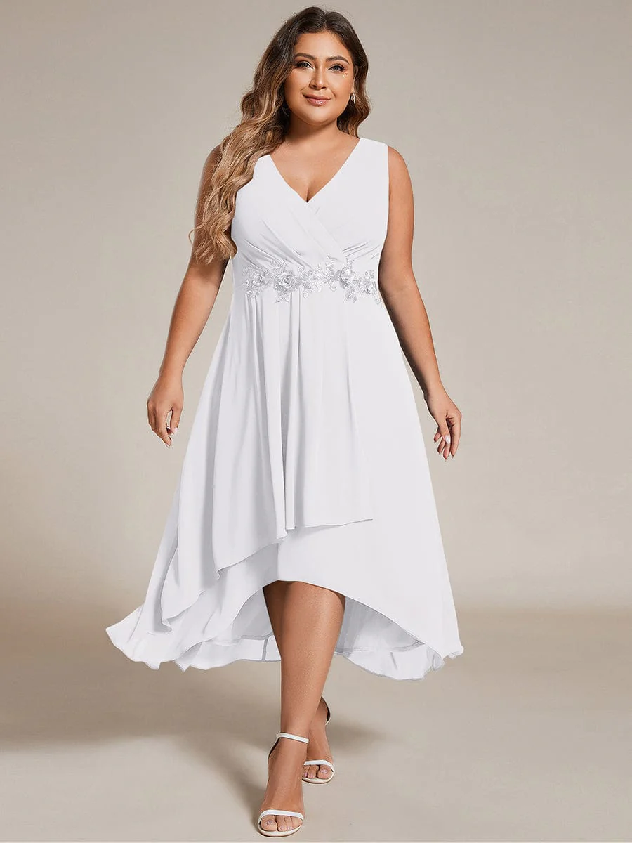 pretty IRYS|Plus Size Sleeveless Chiffon High-Low Wedding Guest Dress with Waist Applique - Image 29