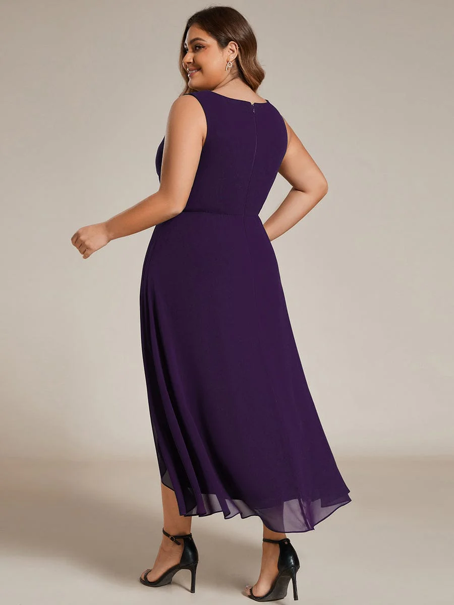 pretty IRYS|Plus Size Sleeveless Chiffon High-Low Wedding Guest Dress with Waist Applique - Image 42