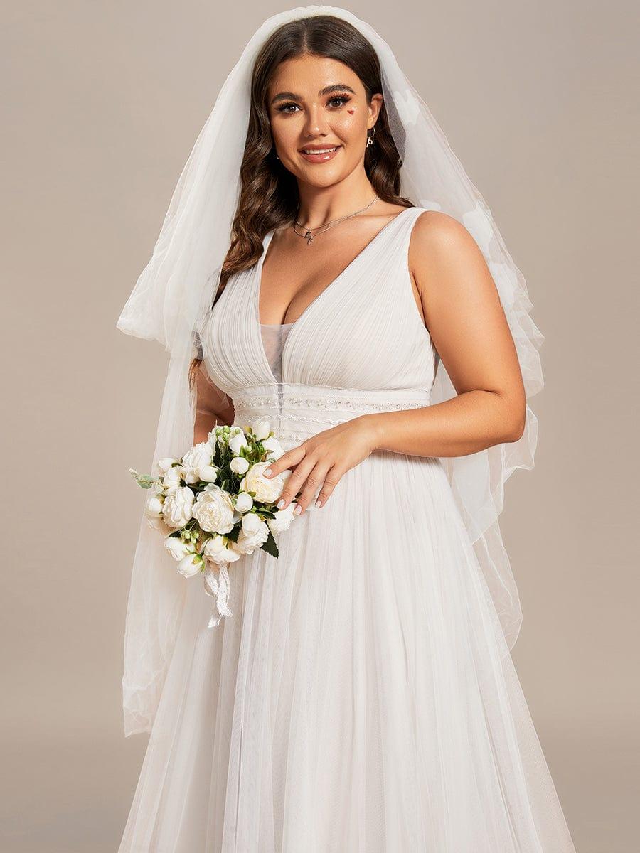 Plus Size Sleeveless Deep V Low Back Long Wedding Dress - Image 3