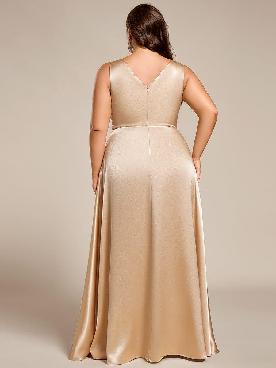 pretty INDY|Plus Size Sleeveless Empire Waist Satin Maxi Bridesmaid Dress With Pockets - Image 5