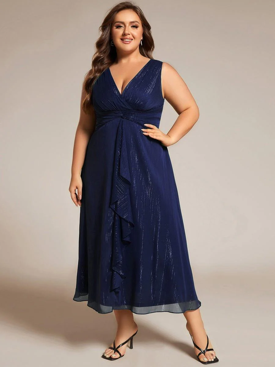 pretty MEI|Plus Size Sleeveless Twist Knot Lotus Leaf Shimmering Wedding Guest Dress(Final Sale) - Image 26