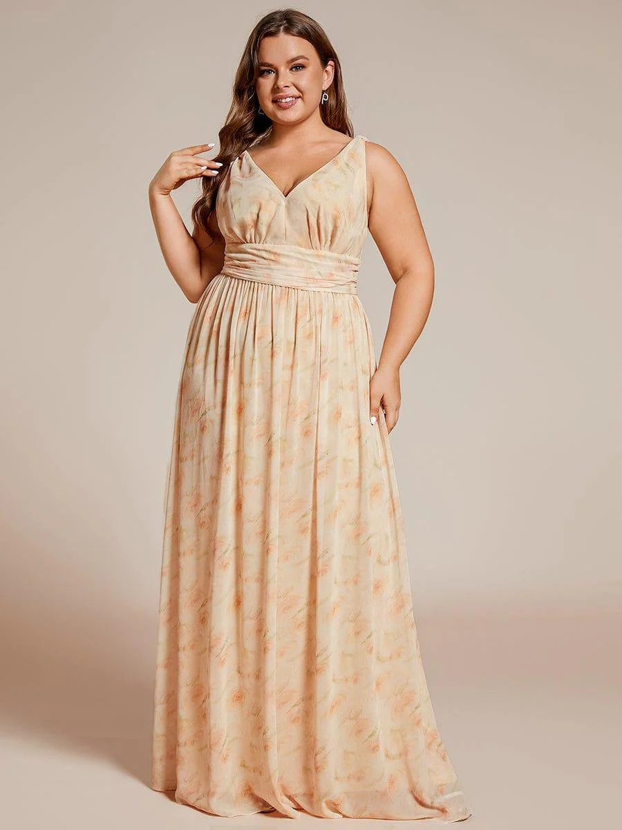 pretty HUSH|Plus Size Sleeveless V-Neck Chiffon Maxi Bridesmaid Dress - Image 90