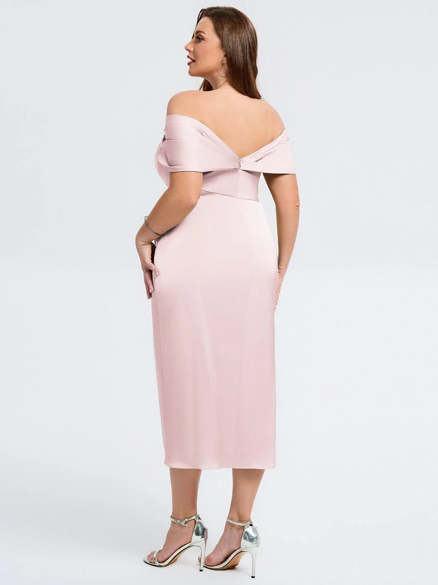 pretty DIANELLE|Plus Size Slit Satin Wedding Guest Dress - Image 17