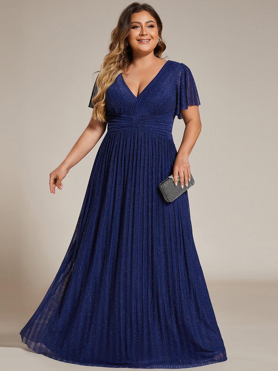 pretty DAPHNE|Plus Size Sparkle Short Sleeves Formal Evening Dress with V-Neck - Image 22