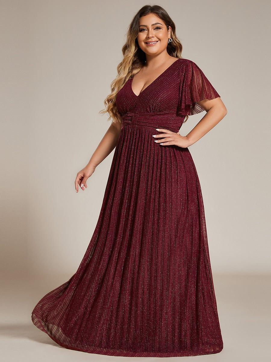 pretty DAPHNE|Plus Size Sparkle Short Sleeves Formal Evening Dress with V-Neck - Image 24