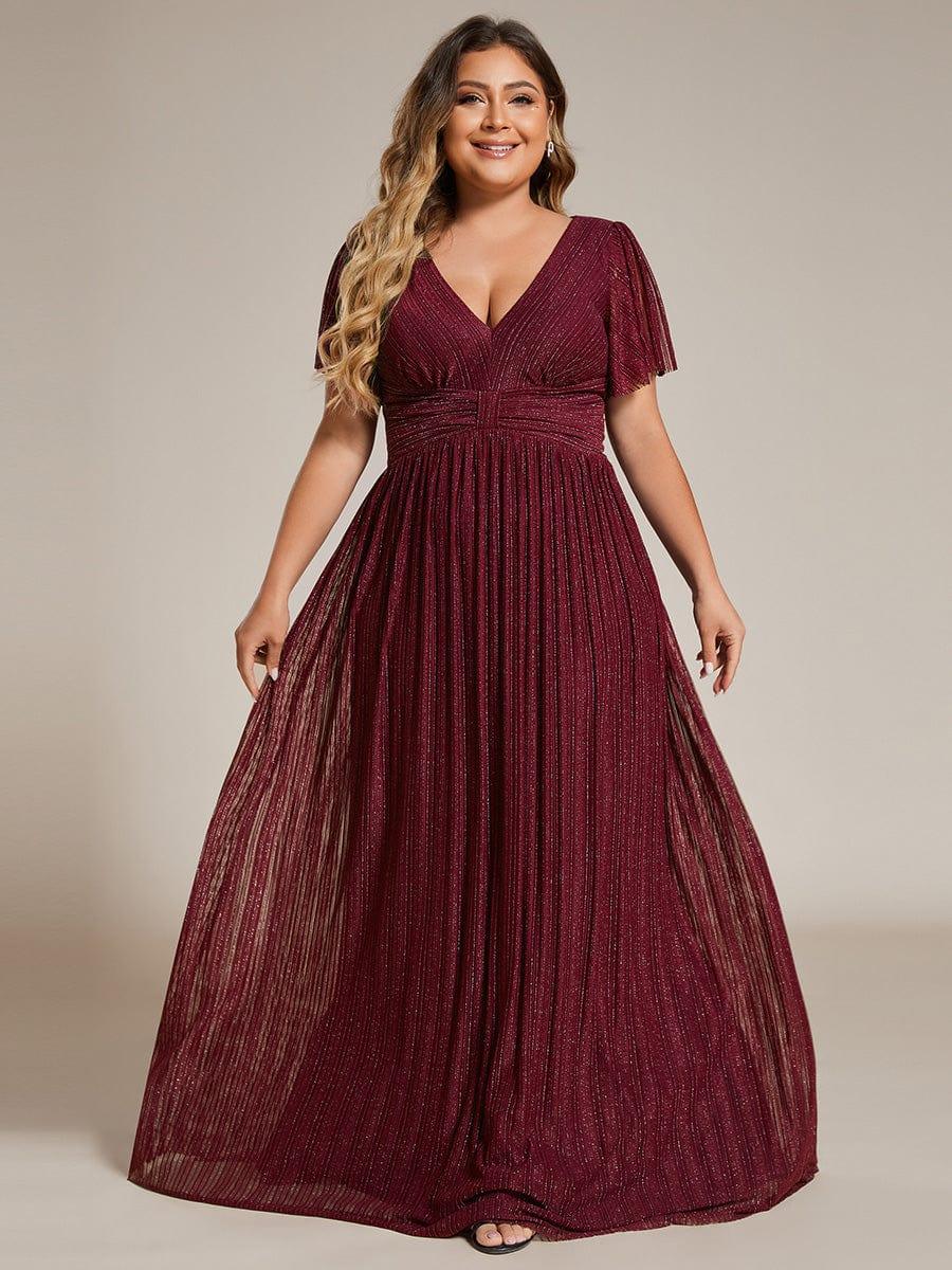 pretty DAPHNE|Plus Size Sparkle Short Sleeves Formal Evening Dress with V-Neck - Image 25