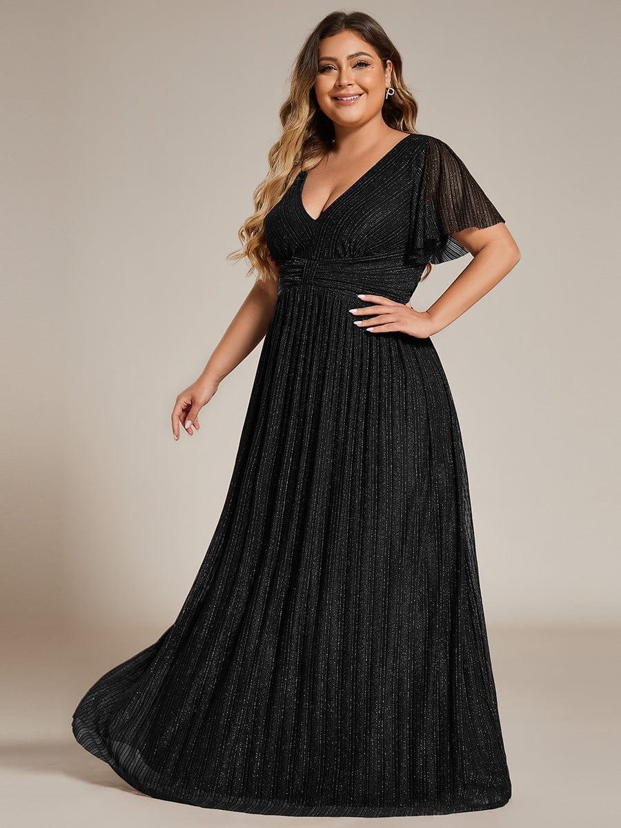 pretty DAPHNE|Plus Size Sparkle Short Sleeves Formal Evening Dress with V-Neck - Image 3