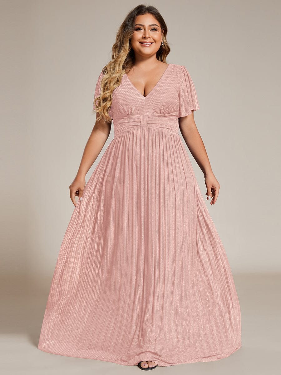pretty DAPHNE|Plus Size Sparkle Short Sleeves Formal Evening Dress with V-Neck - Image 40