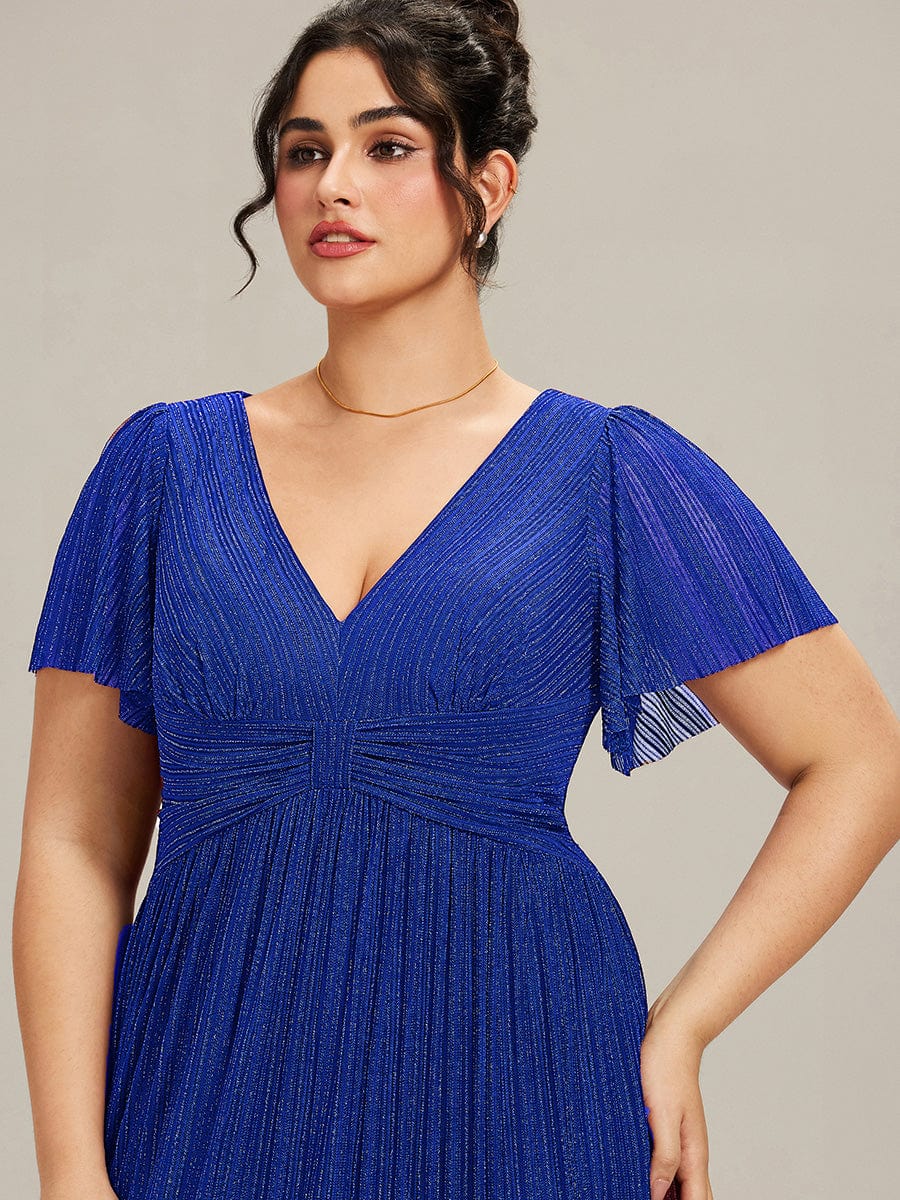 pretty DAPHNE|Plus Size Sparkle Short Sleeves Formal Evening Dress with V-Neck - Image 43