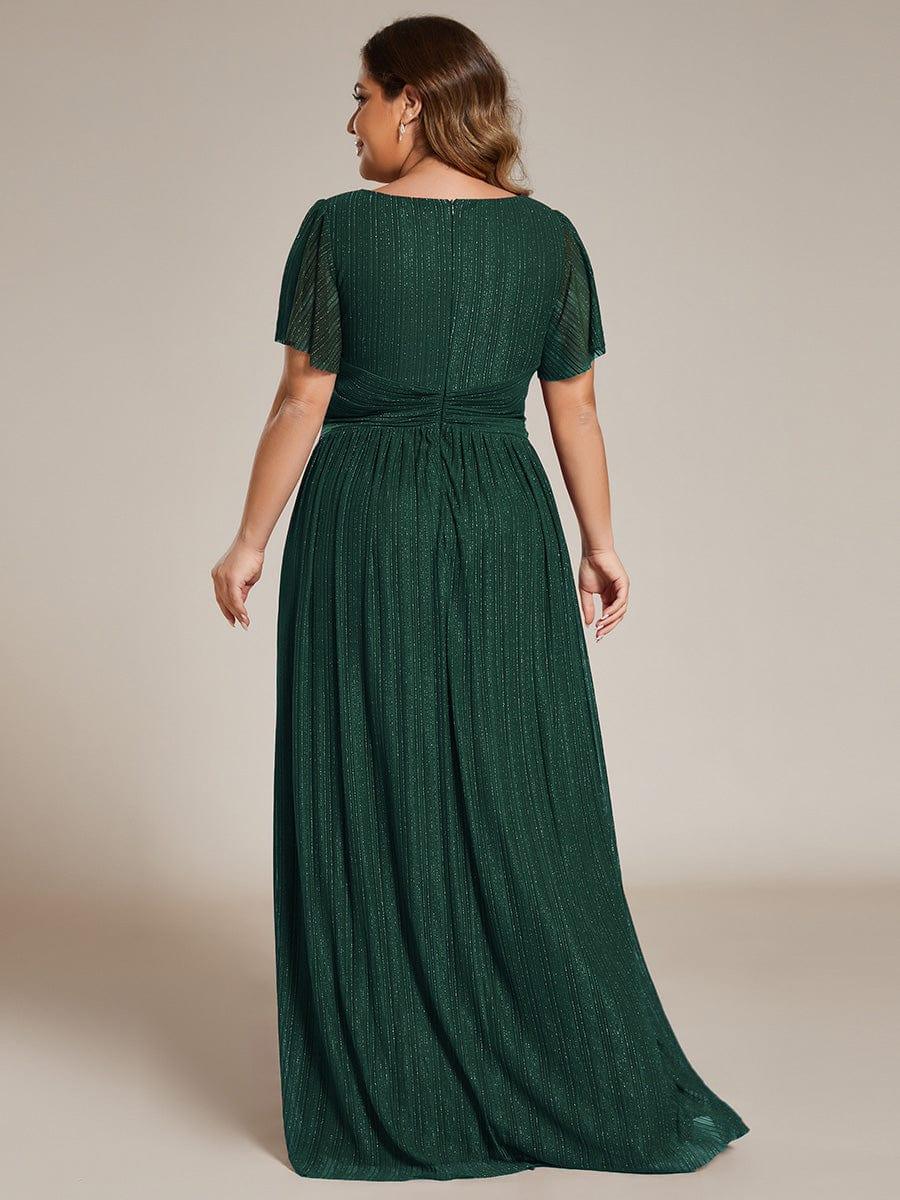pretty DAPHNE|Plus Size Sparkle Short Sleeves Formal Evening Dress with V-Neck - Image 9