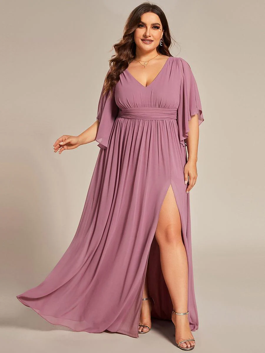 pretty ELYAN|Plus Size V-Neck A-Line Chiffon Bridesmaid Dress - Image 7