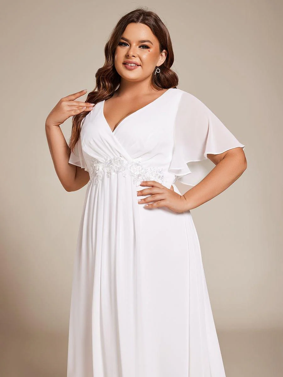 pretty DAHLIA|Plus Size V-Neck Chiffon Midi Wedding Guest Dress with Waist Applique (Final Sale) - Image 30