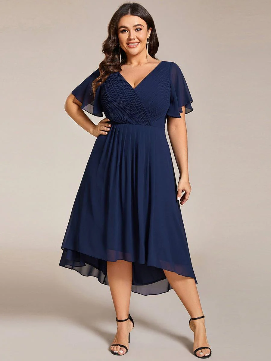 pretty FAYE|Plus Size V-Neck High-Low Chiffon Wedding Guest Dress - Image 30
