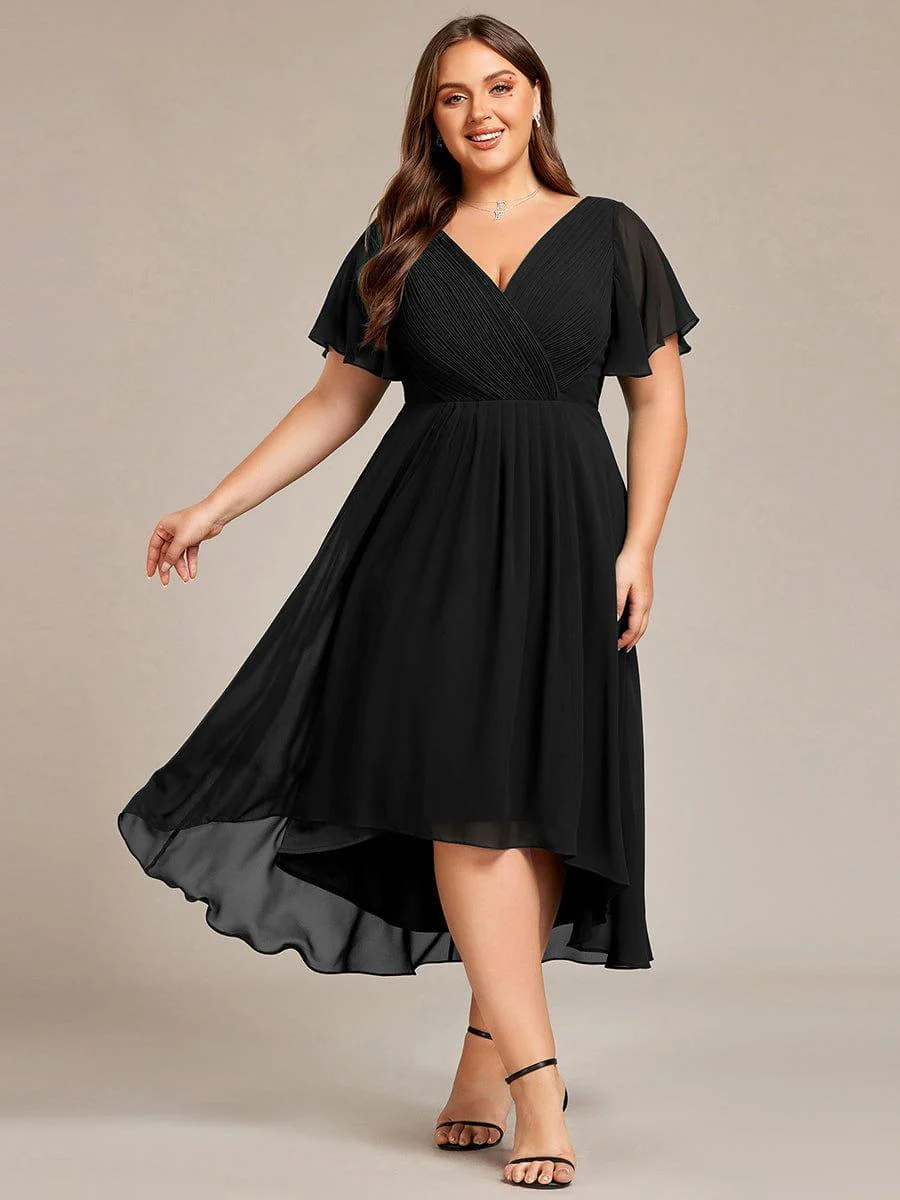 pretty FAYE|Plus Size V-Neck High-Low Chiffon Wedding Guest Dress - Image 5