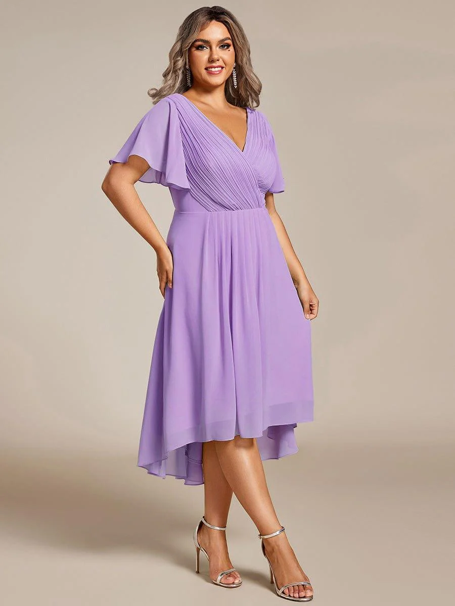 pretty FAYE|Plus Size V-Neck High-Low Chiffon Wedding Guest Dress - Image 54