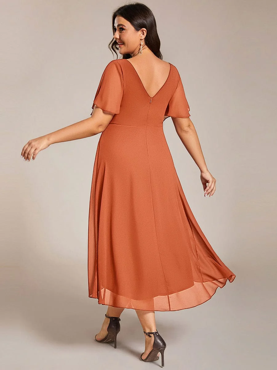 pretty FAYE|Plus Size V-Neck High-Low Chiffon Wedding Guest Dress - Image 87