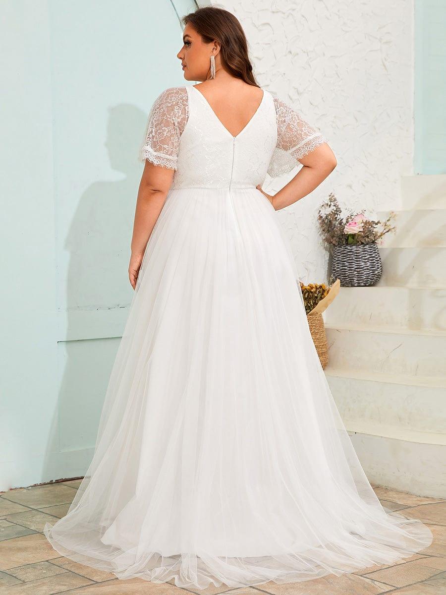 LUSARA'S BRIDE|Plus Size V-Neck Lace Tulle Wedding Dresses with Ruffled Sleeves - Image 2