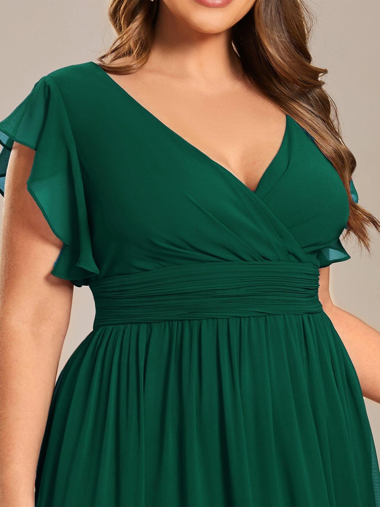 pretty LILYANA|Plus Size V-Neck Open Back Ruffled Sleeves Chiffon Bridesmaid Dress - Image 21