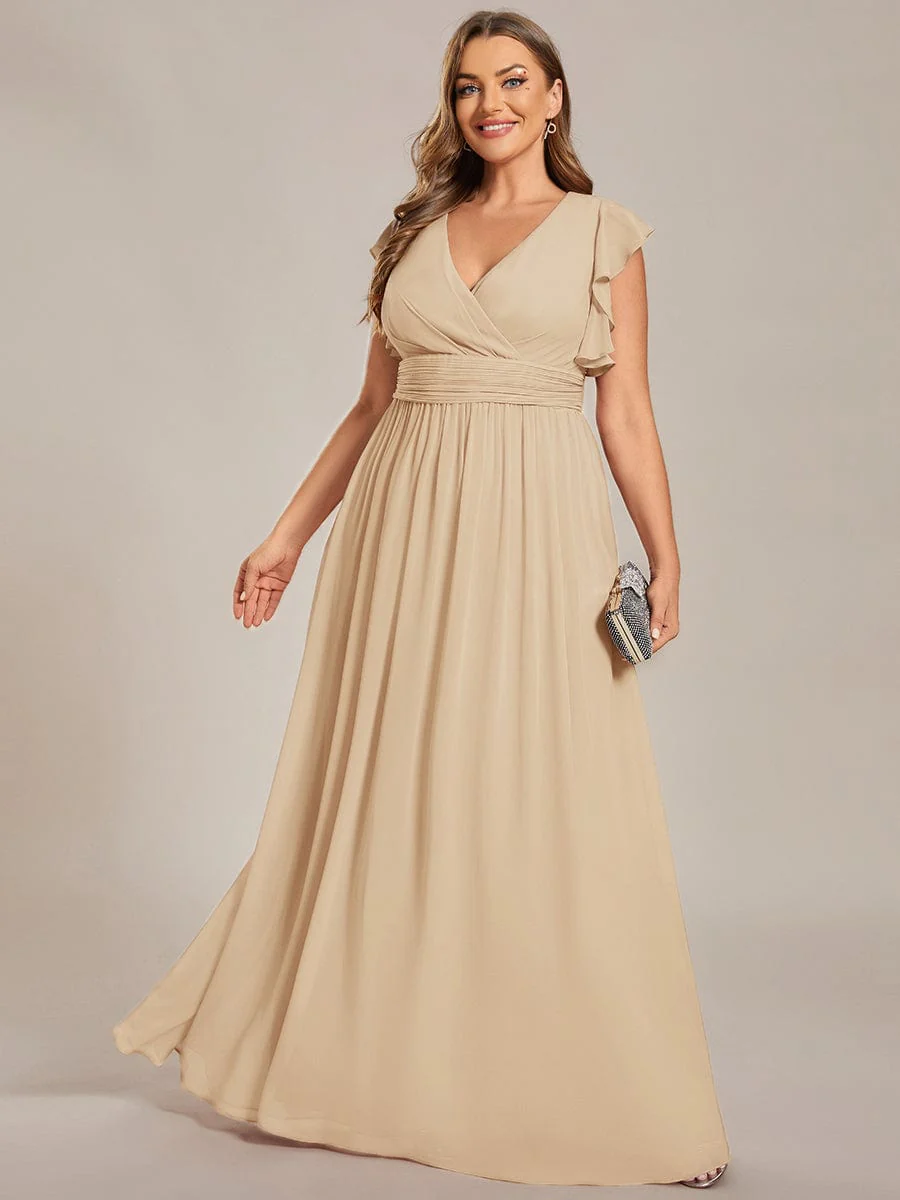 pretty LILYANA|Plus Size V-Neck Open Back Ruffled Sleeves Chiffon Bridesmaid Dress - Image 28