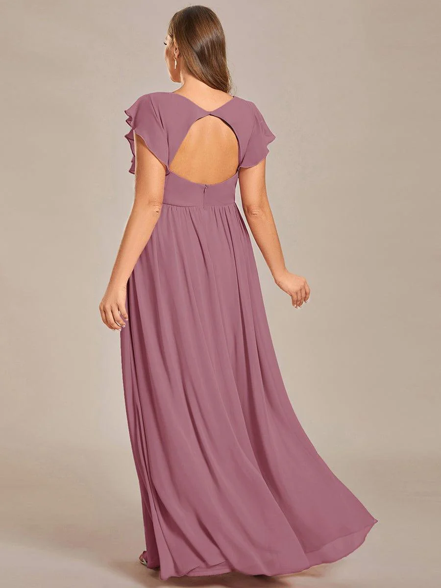pretty LILYANA|Plus Size V-Neck Open Back Ruffled Sleeves Chiffon Bridesmaid Dress - Image 35