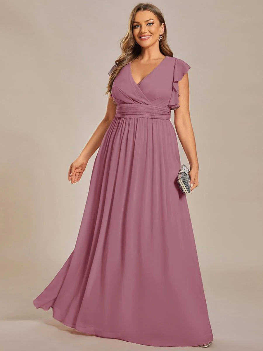 pretty LILYANA|Plus Size V-Neck Open Back Ruffled Sleeves Chiffon Bridesmaid Dress - Image 38