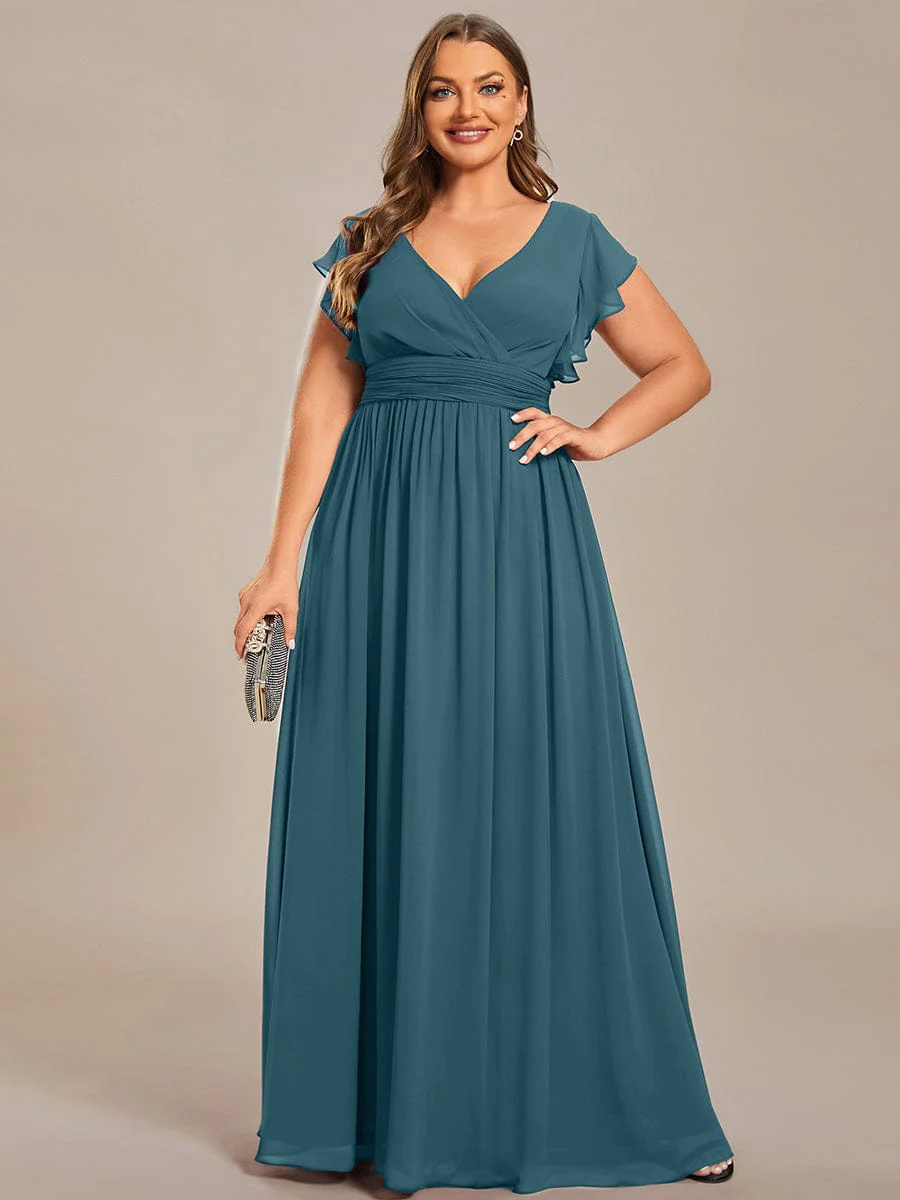 pretty LILYANA|Plus Size V-Neck Open Back Ruffled Sleeves Chiffon Bridesmaid Dress - Image 39