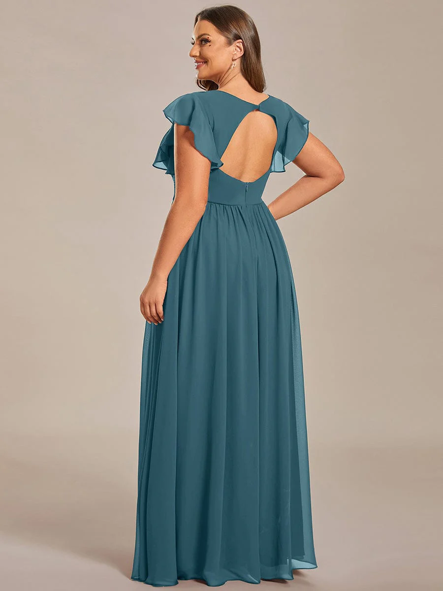 pretty LILYANA|Plus Size V-Neck Open Back Ruffled Sleeves Chiffon Bridesmaid Dress - Image 40