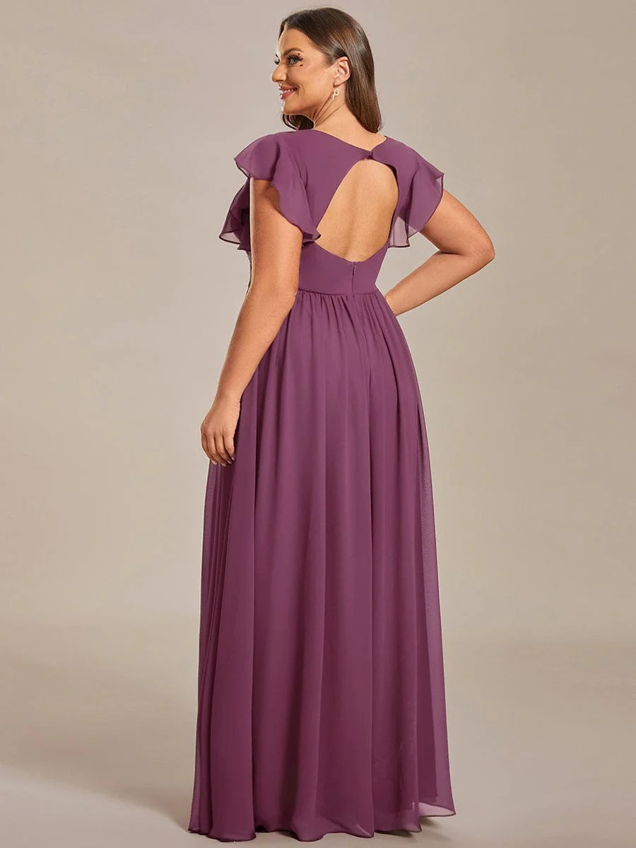 pretty LILYANA|Plus Size V-Neck Open Back Ruffled Sleeves Chiffon Bridesmaid Dress - Image 42