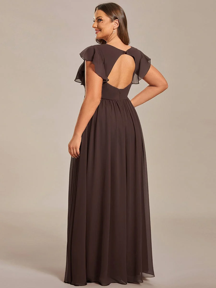 pretty LILYANA|Plus Size V-Neck Open Back Ruffled Sleeves Chiffon Bridesmaid Dress - Image 45
