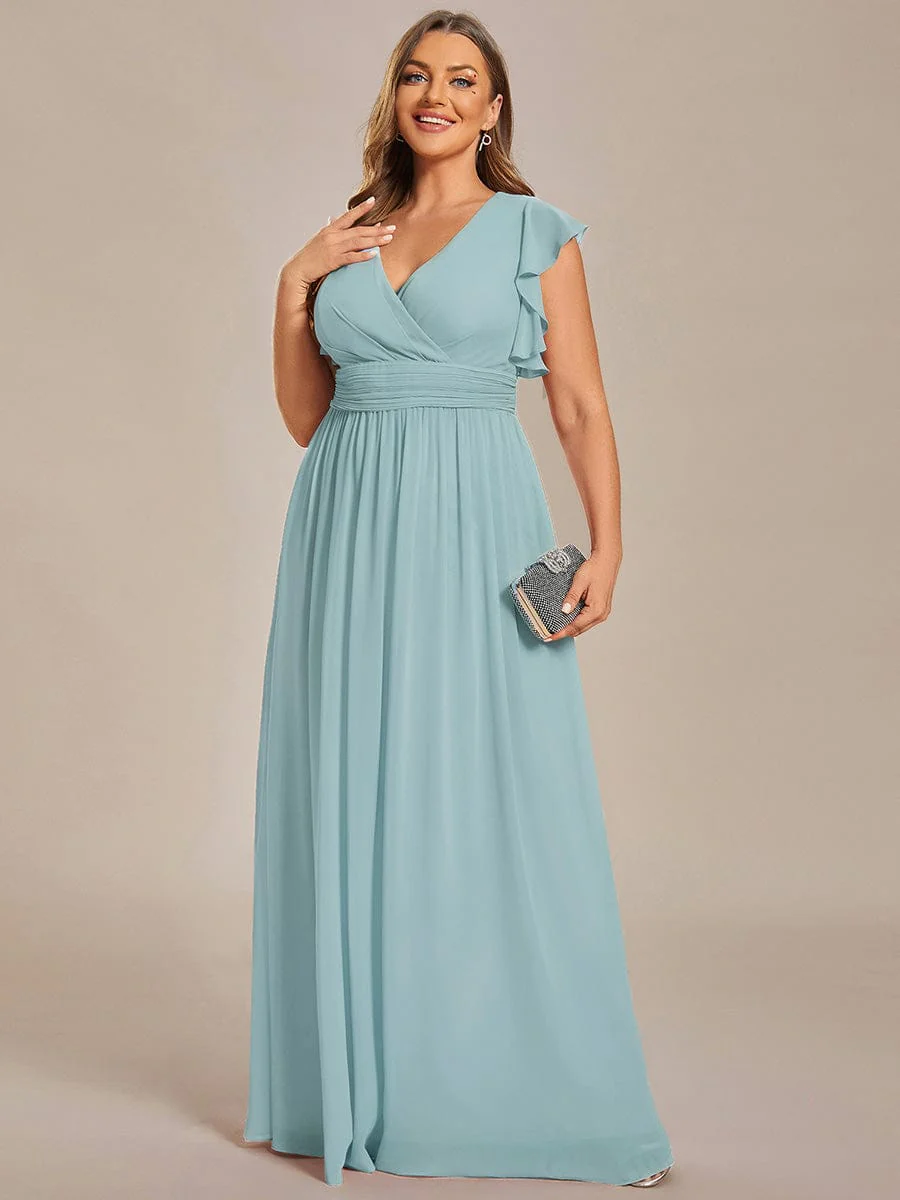 pretty LILYANA|Plus Size V-Neck Open Back Ruffled Sleeves Chiffon Bridesmaid Dress - Image 59