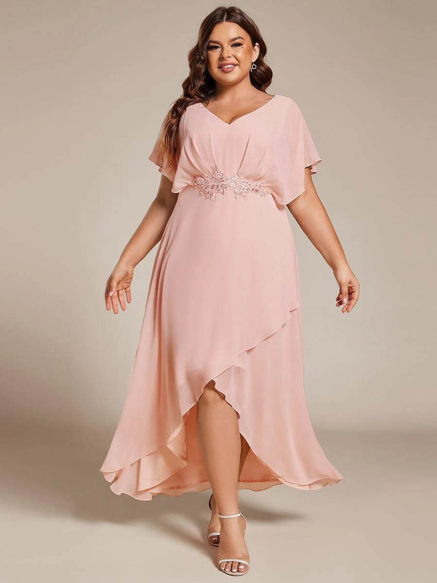 pretty LILAS|Plus Size Waist Applique A-Line Chiffon V-Neck Evening Dress - Image 11